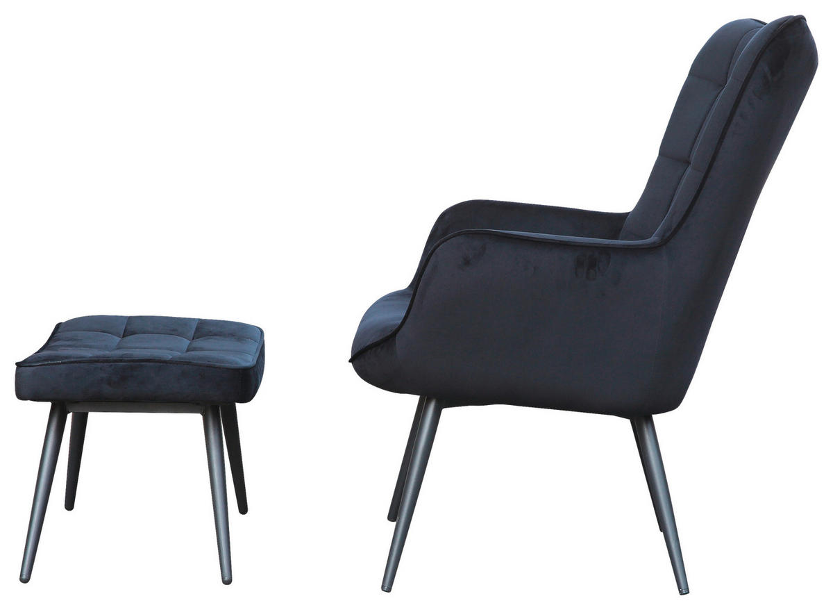 SESSELSET in Samt Schwarz  - Schwarz, MODERN, Holzwerkstoff/Textil (72/60/97/39/80/41cm) - MID.YOU