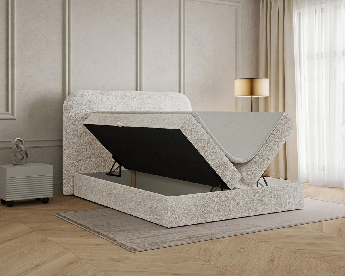 BOXBETT 140/200 cm,  in Elfenbein, Bettkasten, Topper,  - Elfenbein/Schwarz, MODERN, Holz/Kunststoff (140/200cm) - MID.YOU