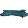 ECKSOFA in Velours Petrol  - Petrol/Schwarz, Design, Textil/Metall (264/299cm) - Novel