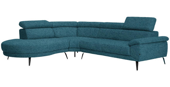 ECKSOFA in Velours Petrol  - Petrol/Schwarz, Design, Textil/Metall (264/299cm) - Novel