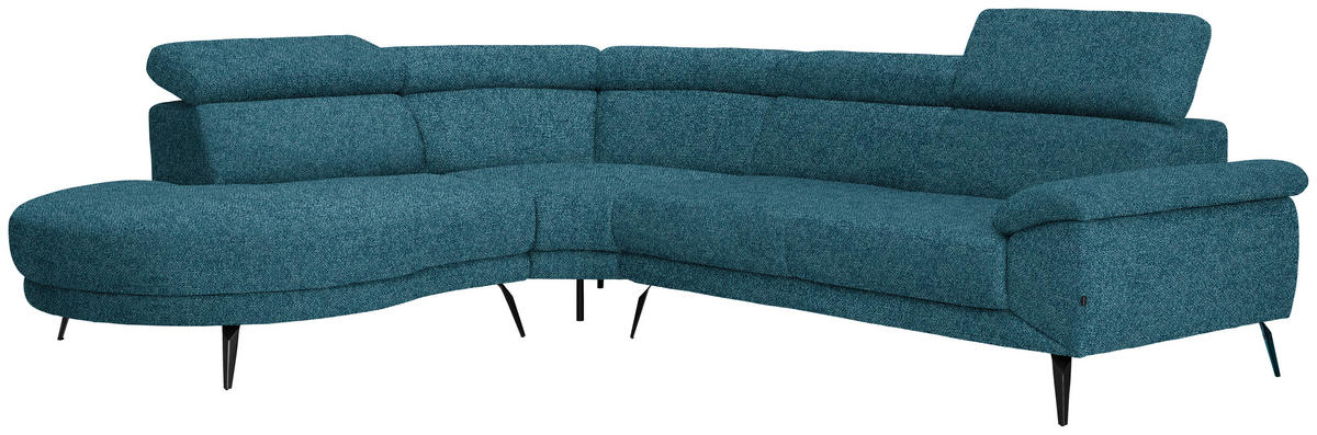 ECKSOFA in Velours Petrol  264/299 cm  - Petrol/Schwarz, Design, Textil/Metall (264/299cm) - Novel