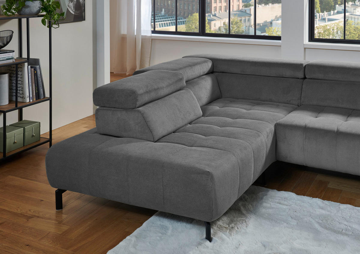 ECKSOFA Anthrazit Cord  - Anthrazit/Schwarz, Design, Textil/Metall (214/261cm) - Beldomo Style