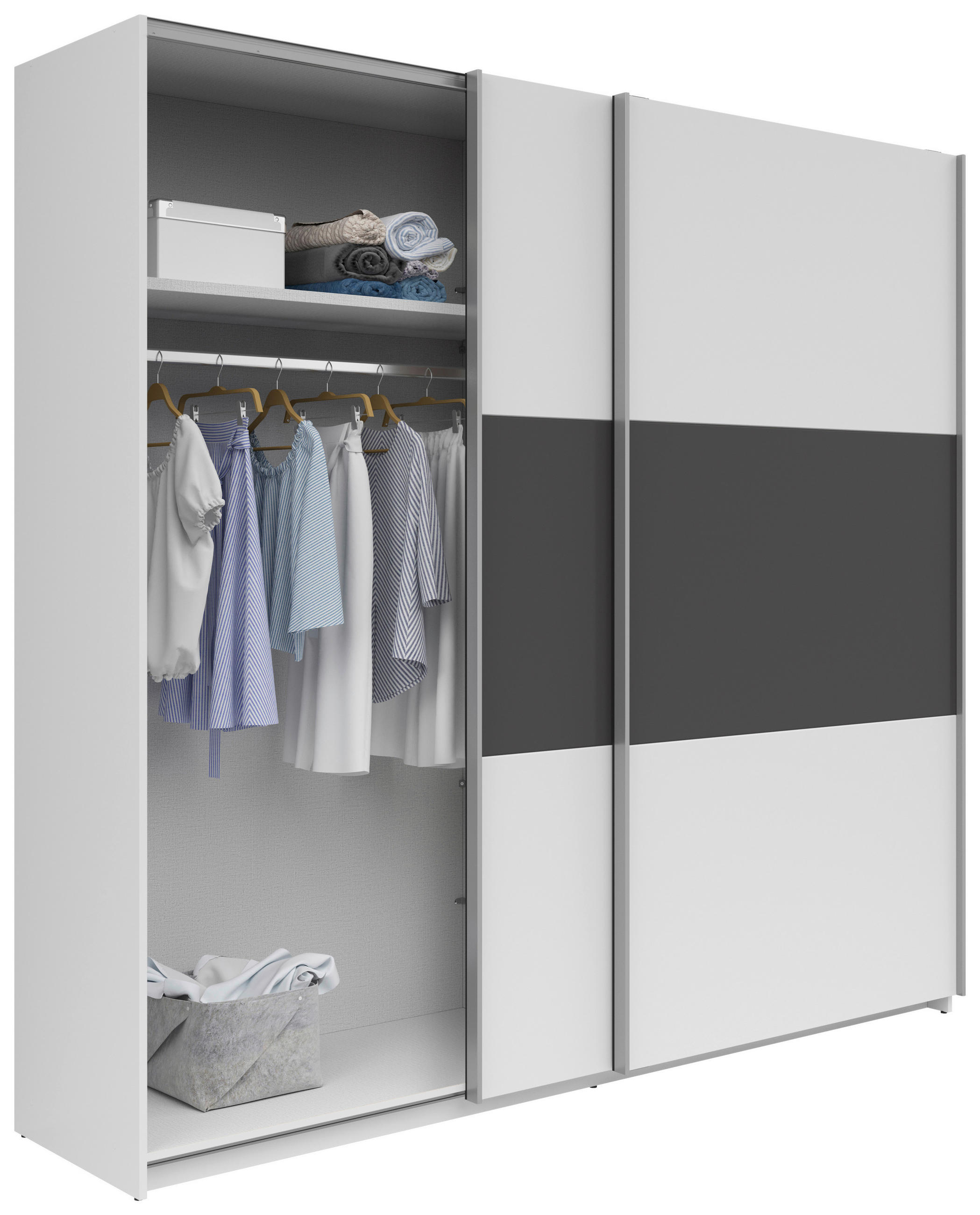 SCHWEBETÜRENSCHRANK 218/210/59 cm 2-türig Graphitfarben, Weiß  - Silberfarben/Graphitfarben, KONVENTIONELL, Holzwerkstoff/Metall (218/210/59cm) - MID.YOU