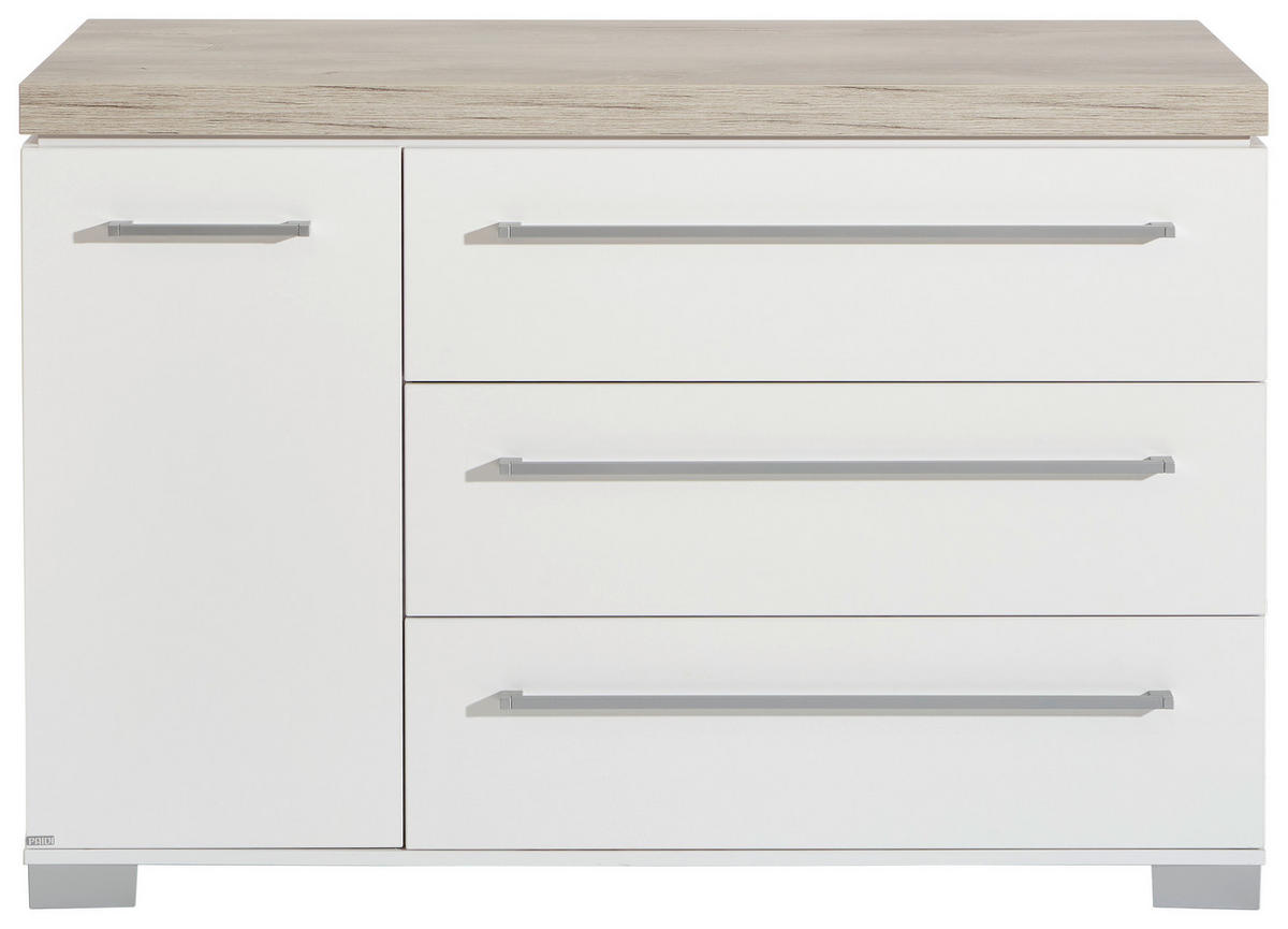 WICKELKOMMODE Kira Weiß, Eichefarben  - Eichefarben/Silberfarben, KONVENTIONELL, Holzwerkstoff/Metall (135,3cm) - Paidi