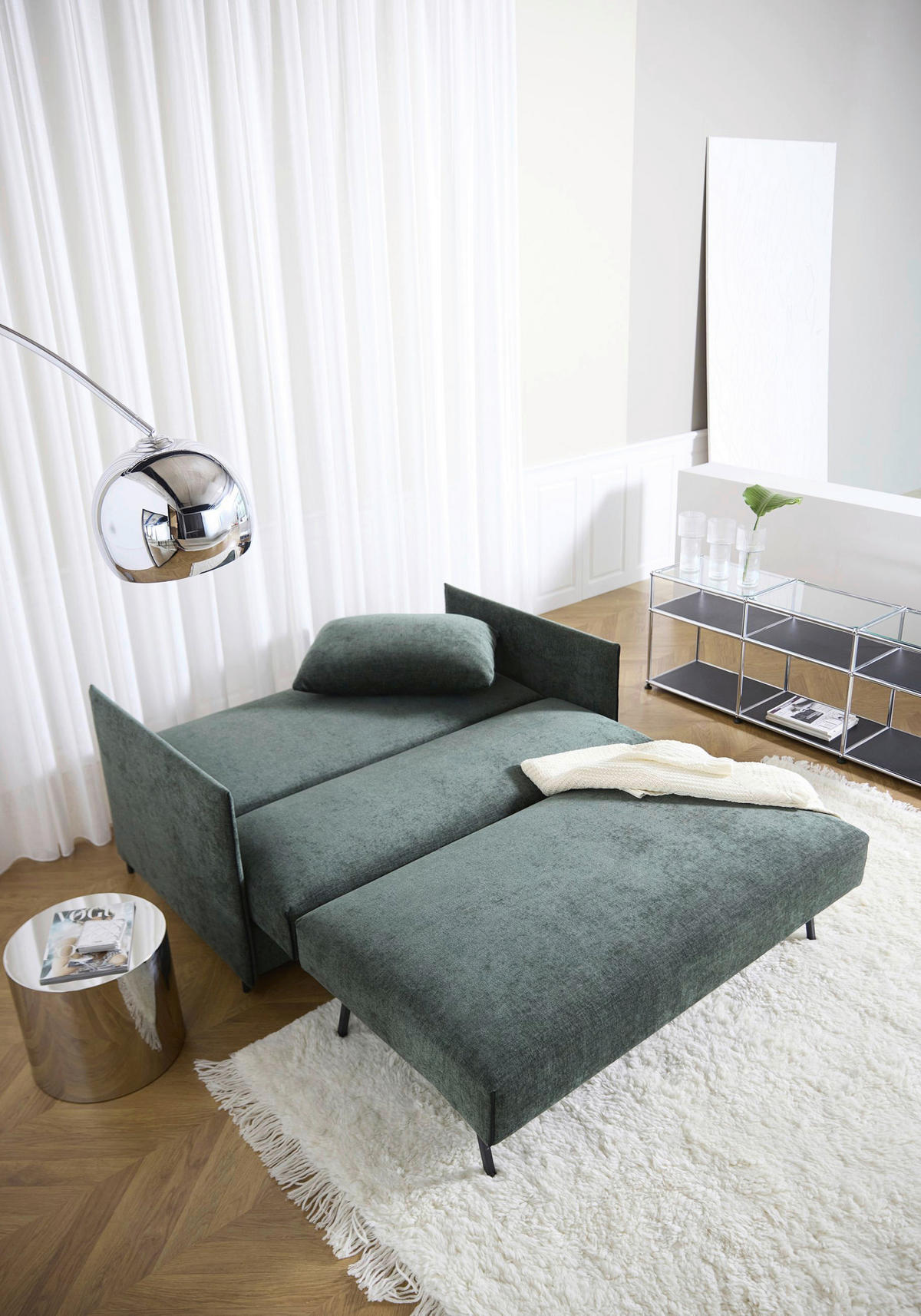 SCHLAFSOFA Flachgewebe Dunkelgrün  - Dunkelgrün/Schwarz, Design, Textil/Metall (150/80/90cm) - Innovation