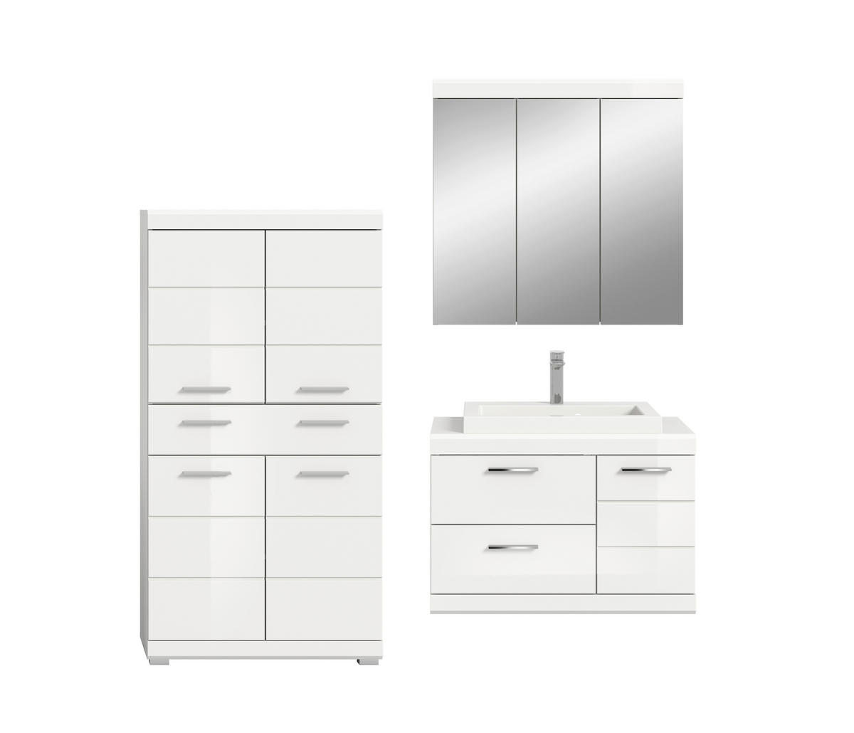 BADEZIMMER 4-teilig  in 169 cm  - Weiß Hochglanz/Silberfarben, Trend, Glas/Holzwerkstoff (169cm) - MID.YOU