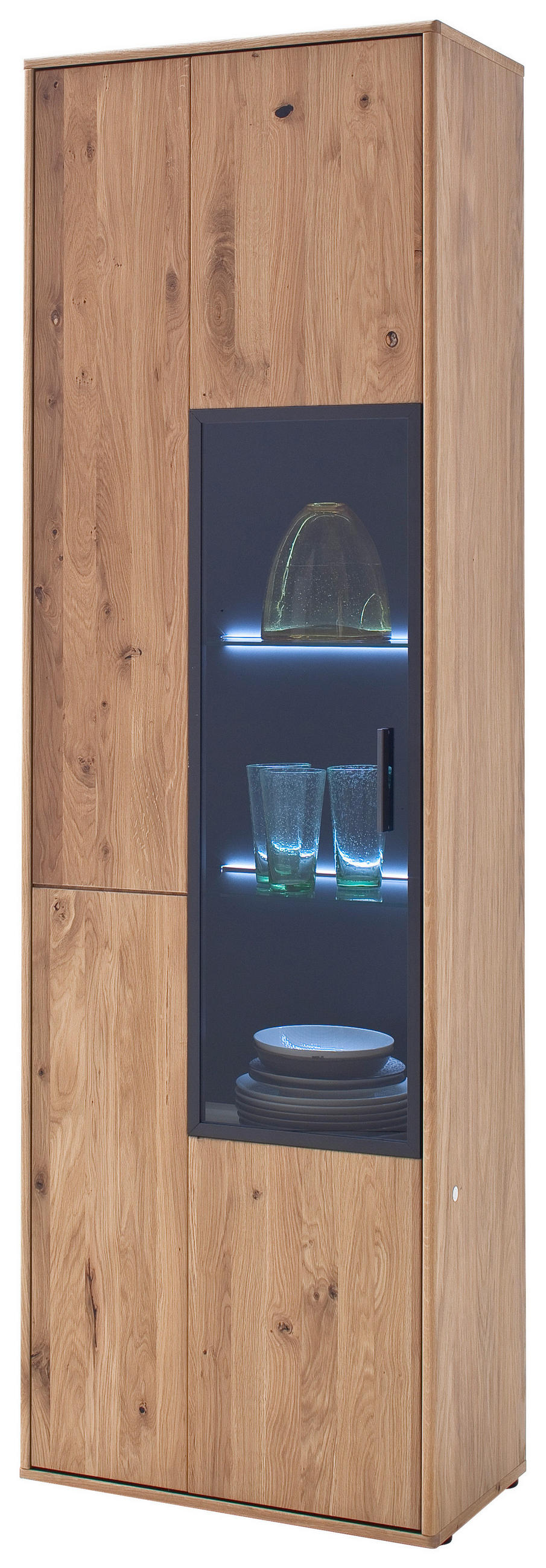 VITRINE in furniert, massiv Asteiche Eichefarben - Eichefarben/Schwarz, Design, Glas/Holz (64/207/37cm) - Livetastic