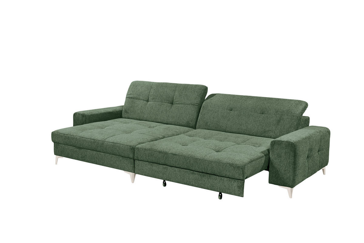ECKSOFA SORELLA Dunkelgrün Mikrovelours Kopfteilverstellung, Sitztiefenverstellung  - Kaschmir/Dunkelgrün, Design, Kunststoff/Textil (182/328cm) - MID.YOU