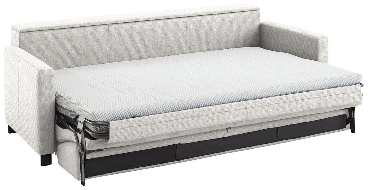 SCHLAFSOFA Flachgewebe Ecru haustierfreundlicher Bezug, Armteil rechts, Armteil links, Bettfunktion erhältlich, Schlafen auf Sitzhöhe, Stoffauswahl  - Ecru/Schwarz, Konventionell, Textil/Metall (232/77/116cm) - Dieter Knoll