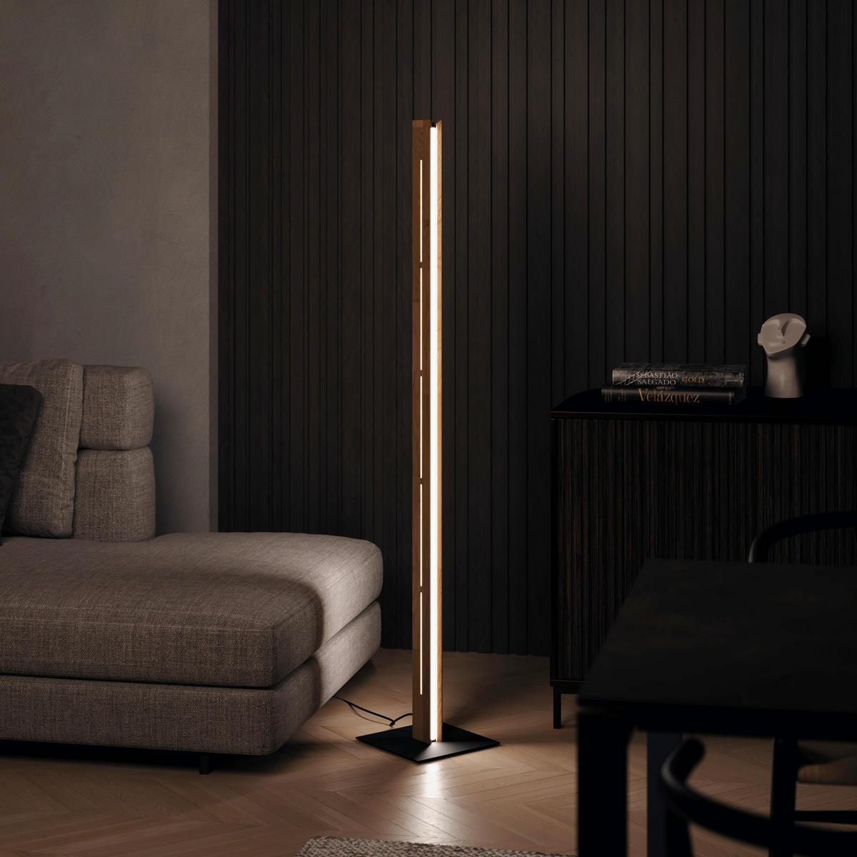 LED-STEHLEUCHTE Mexico Horizon 24/150 cm  - Eichefarben/Schwarz, Natur, Holz/Metall (24/150cm)