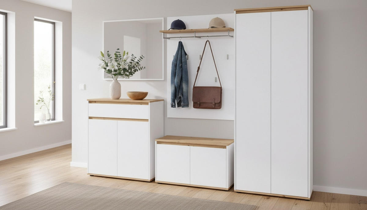 GARDEROBE  in 263,5/193/41,4 cm  - Weiß/Eiche Artisan, MODERN, Holzwerkstoff (263,5/193/41,4cm) - Carryhome