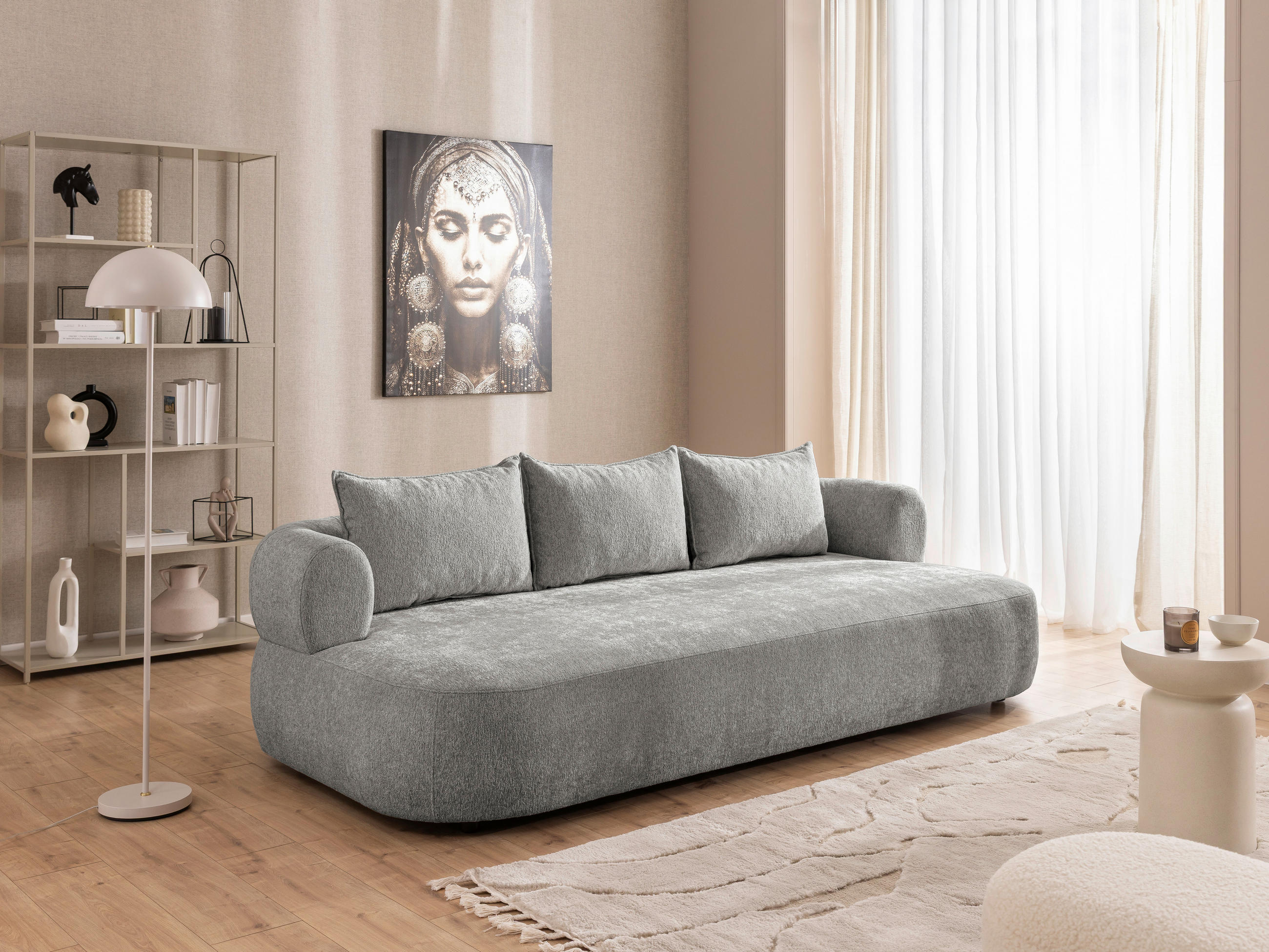 BIGSOFA in Chenille Grau  - Schwarz/Grau, Design, Kunststoff/Textil (240/76/122cm) - Livetastic