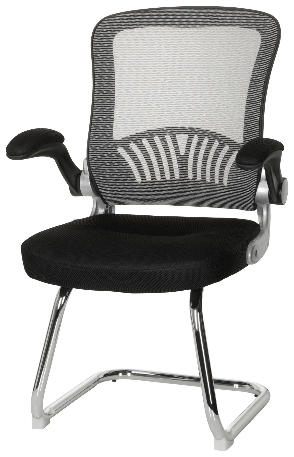 BESUCHERSTUHL  in Netzbespannung, Flachgewebe Grau, Schwarz  - Chromfarben/Schwarz, MODERN, Textil/Metall (64/103/64cm) - MID.YOU