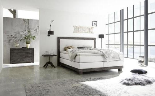 BOXSPRINGBETT 160/200 cm  in Weiß, Akaziefarben  - Weiß/Akaziefarben, KONVENTIONELL, Holz/Textil (160/200cm) - Hasena