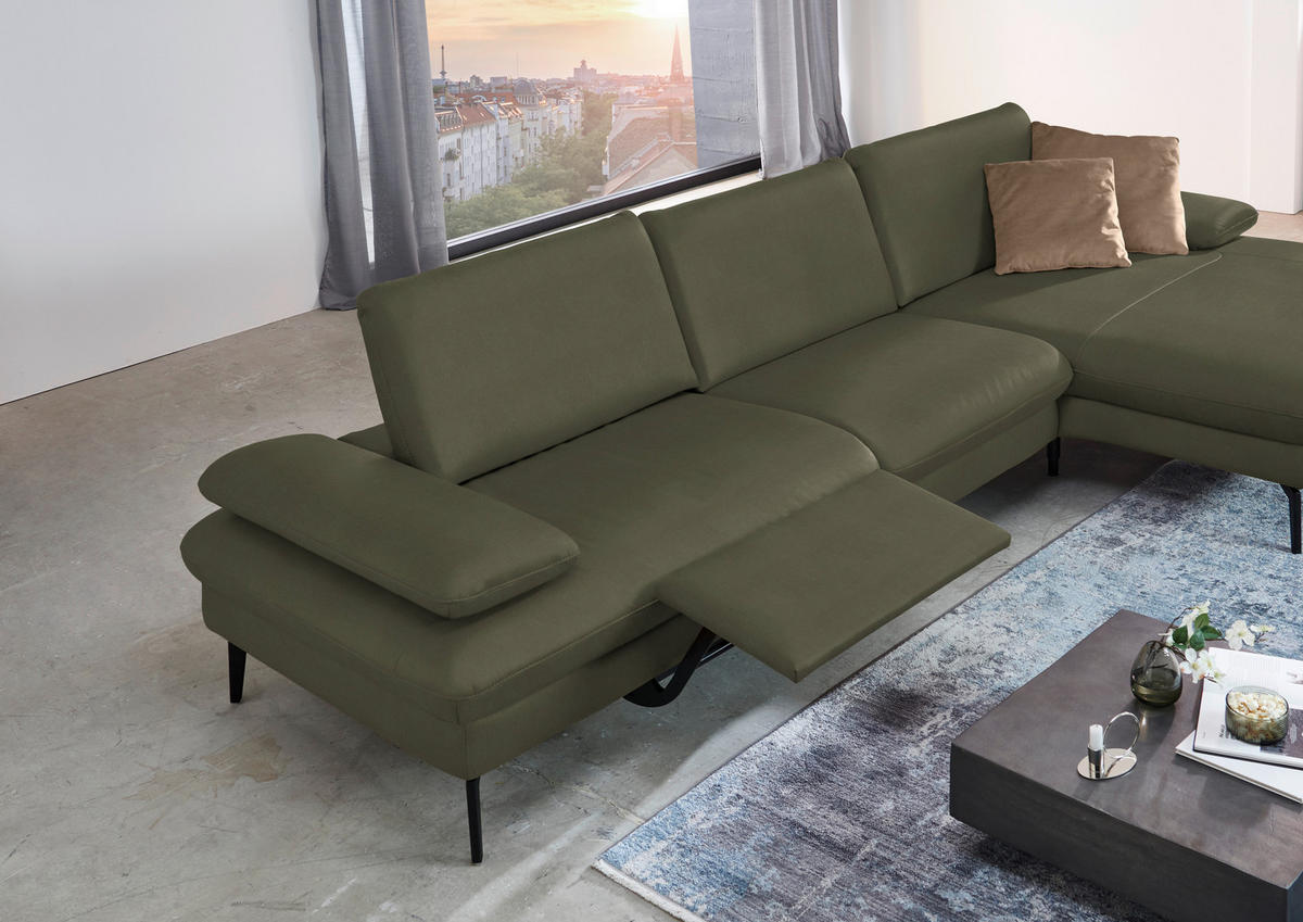 ECKSOFA in Echtleder Grau, Grün  325/157 cm  - Schwarz/Grau, Design, Leder/Metall (325/157cm) - Dieter Knoll