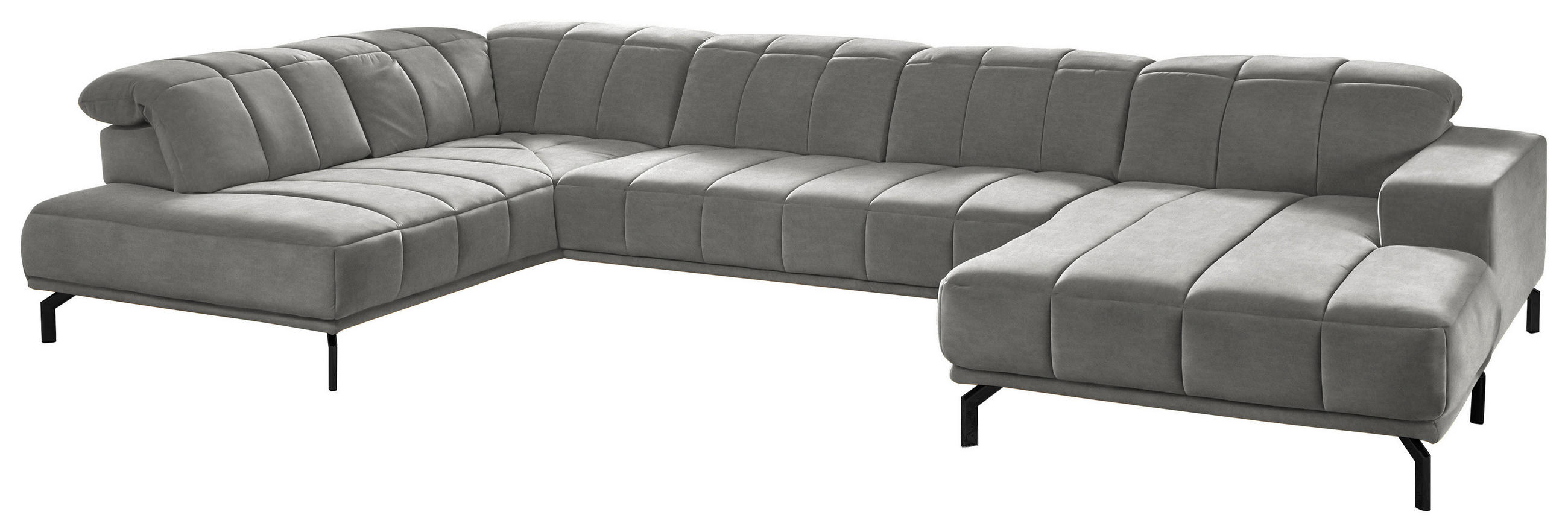 WOHNLANDSCHAFT Hellgrau Velours  - Hellgrau/Schwarz, Design, Textil/Metall (195/383/219cm) - Beldomo Style