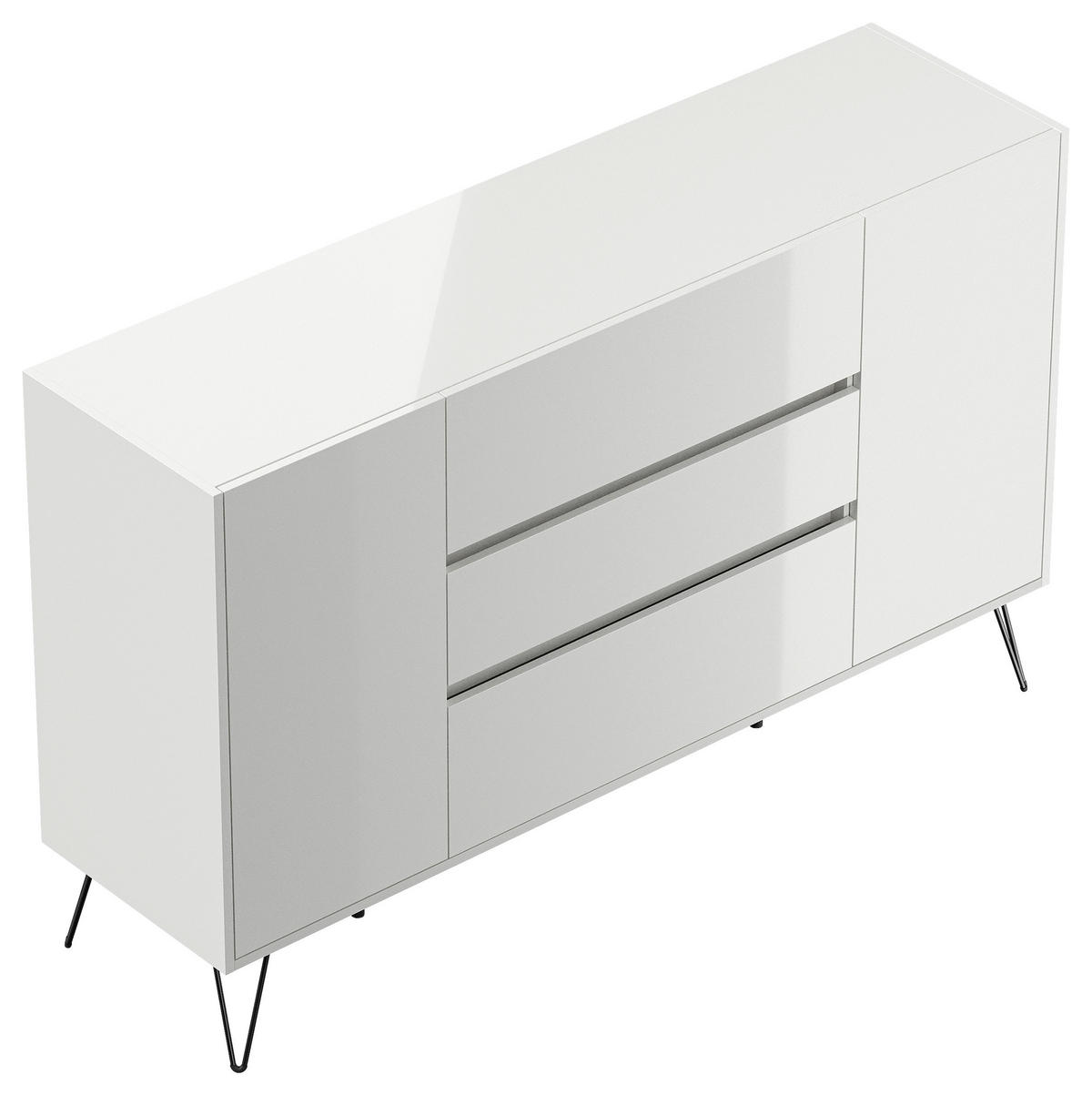 SIDEBOARD Posseik Industrial 155/93,6/42 cm 3 Schublade(n)  - Weiß Hochglanz/Schwarz, Design, Holzwerkstoff/Metall (155/93,6/42cm) - P & B