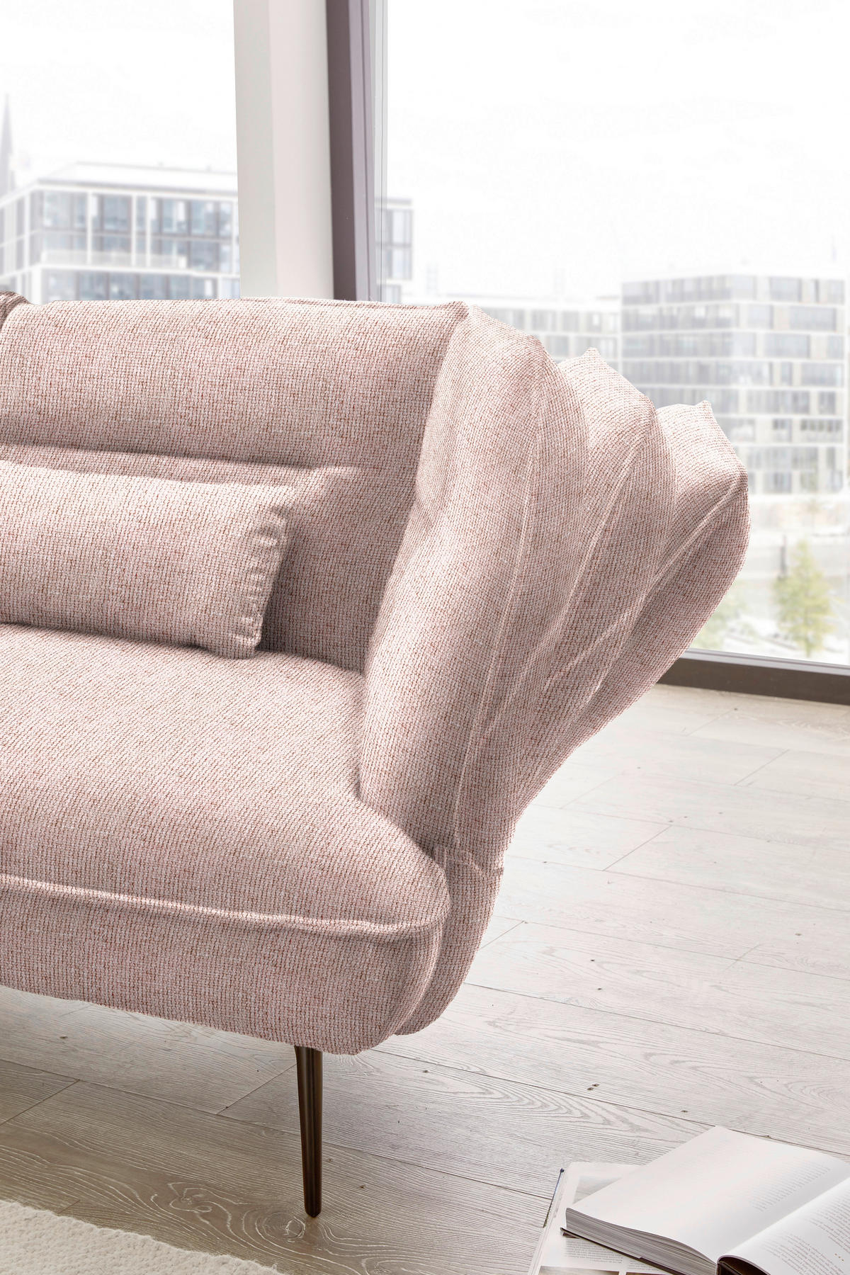 ECKSOFA in Flachgewebe Altrosa  153/339 cm  - Schwarz/Altrosa, Design, Textil/Metall (153/339cm) - Moderano