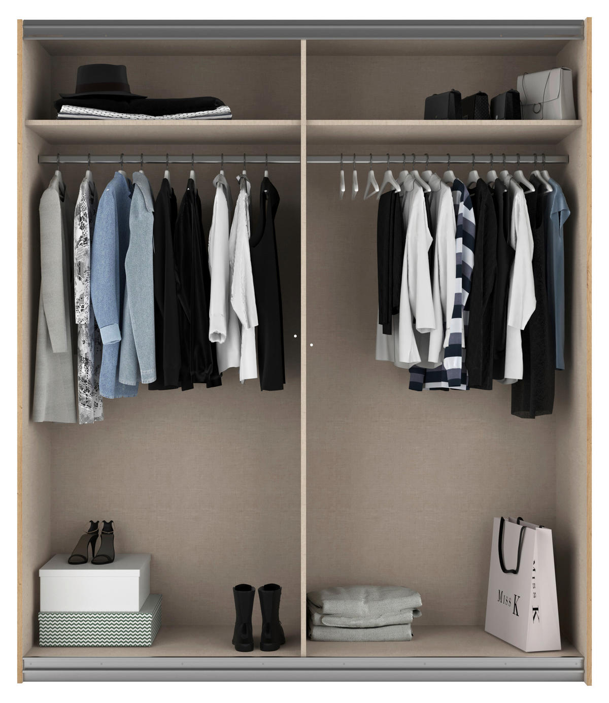 SCHWEBETÜRENSCHRANK 181/210/62 cm 2-türig Grau, Eiche Artisan  - Eiche Artisan/Grau, MODERN, Holzwerkstoff/Metall (181/210/62cm) - Rauch Möbel