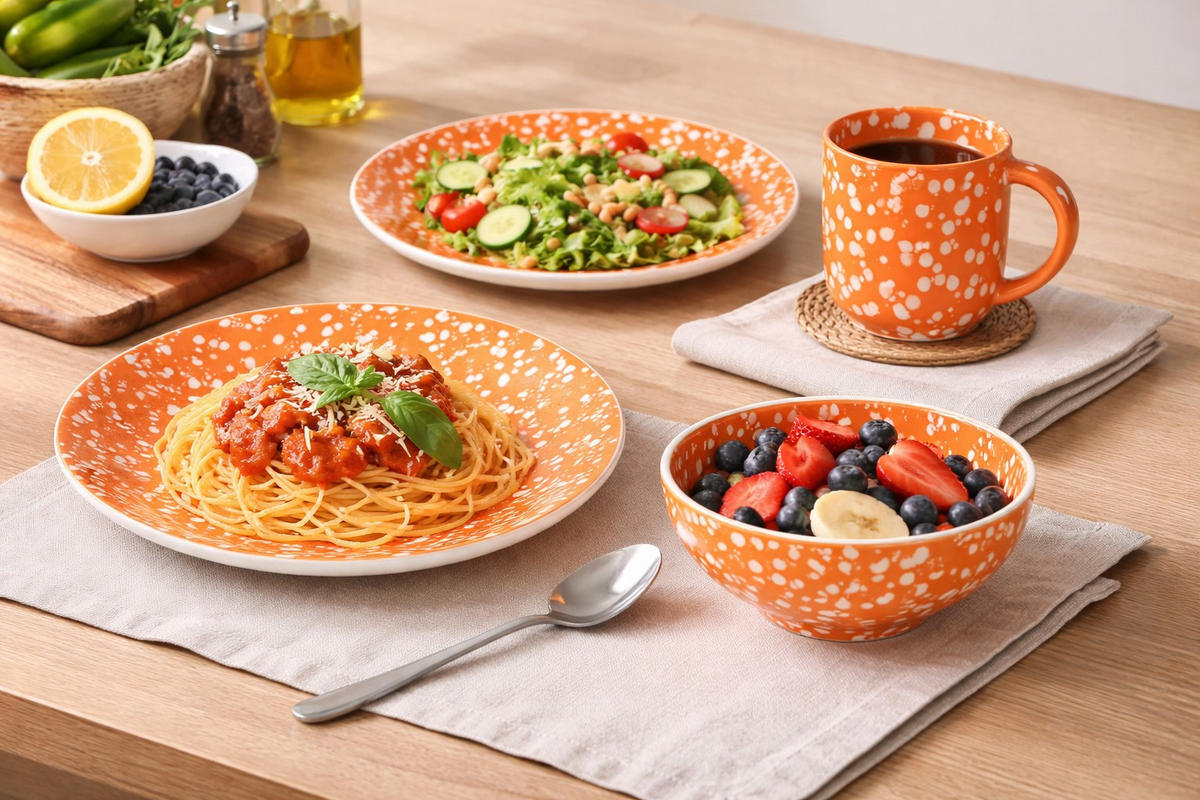 KOMBISERVICE Rot, Weiß Hochglanz RAFAELA 4-teilig 1 Personen  - Weiß Hochglanz/Rot, Basics, Keramik - Costa Nova