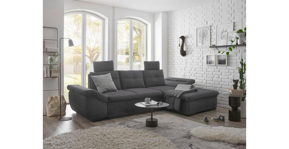 ECKSOFA Grau Mikrovelours  - Schwarz/Grau, KONVENTIONELL, Kunststoff/Textil (275/170cm) - Carryhome