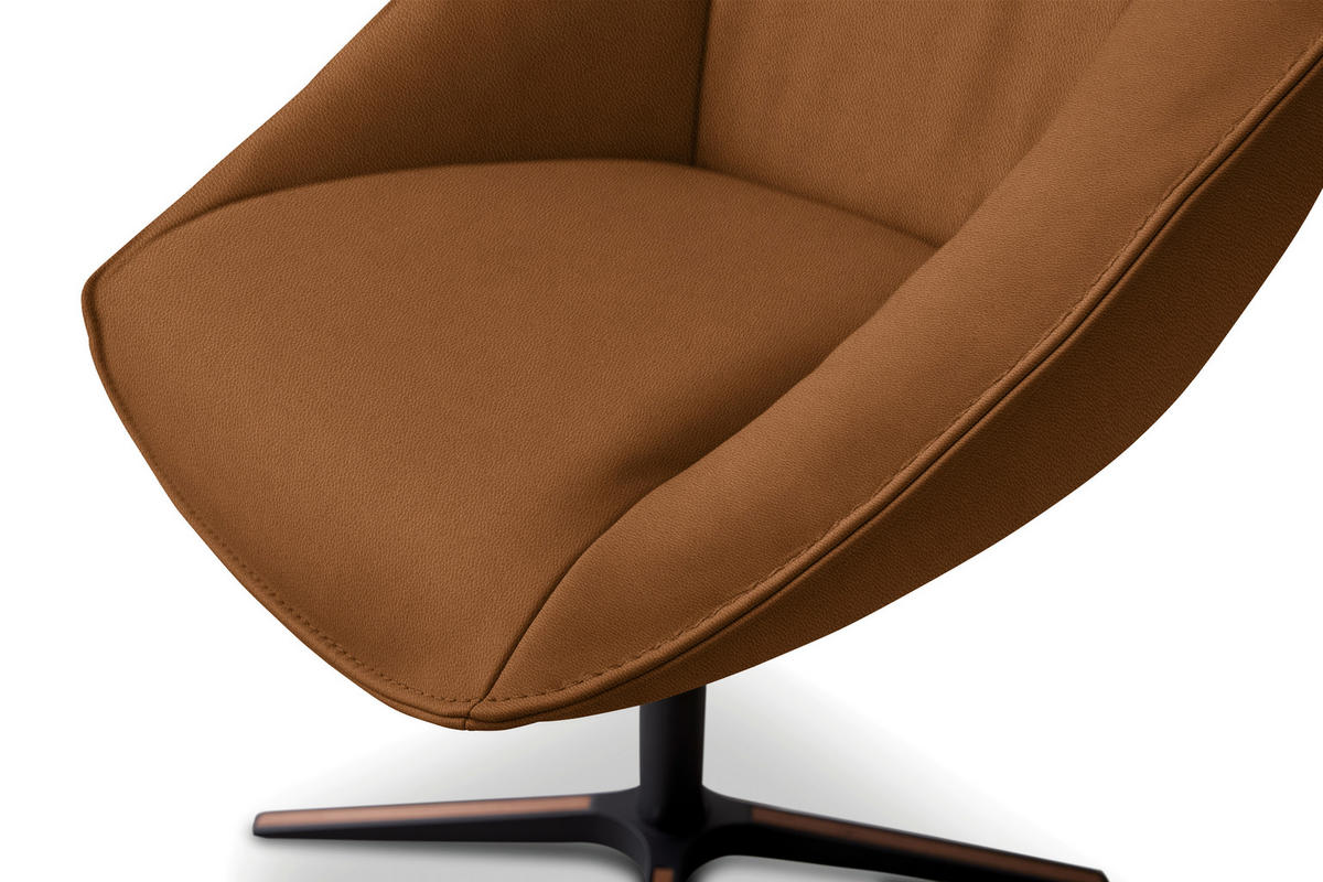 ARMLEHNSTUHL  Beinauswahl, Lederauswahl, Stoffauswahl, inklusive Armlehnen, automatische Rückholfunktion, gepolsterte Armlehnen, Sitzfläche 320° drehbar  Echtleder  - Schwarz/Braun, Design, Leder/Holz (63/88/70cm) - Koinor