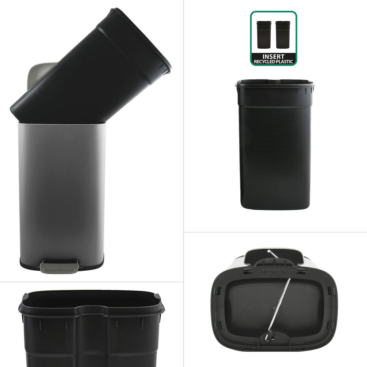 TRETEIMER 30 L  - Dunkelgrau/Schwarz, Basics, Kunststoff/Metall (34,3/23,5/62,9cm) - Spirella