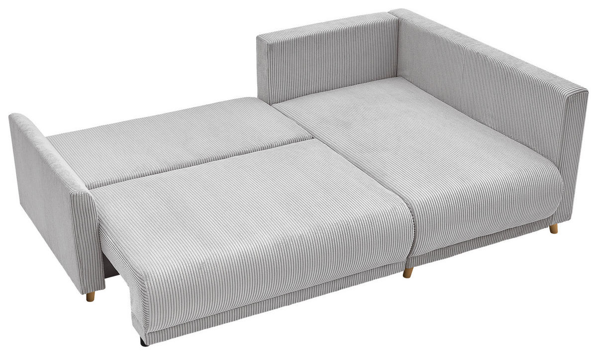 ECKSOFA MILOS Hellgrau Cord Rückenkissen, Bettkasten, Schlaffunktion, Rücken echt  - Hellgrau/Naturfarben, Design, Textil (224/148cm) - P & B