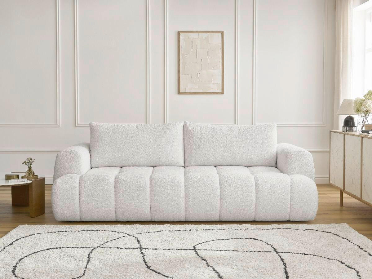 SCHLAFSOFA FUJI Bouclé Weiß  inkl.  - Schwarz/Weiß, MODERN, Kunststoff/Textil (251/113/88cm)