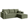 ECKSOFA in Cord Salbeigrün  - Salbeigrün/Schwarz, KONVENTIONELL, Kunststoff/Textil (232/143cm) - Carryhome