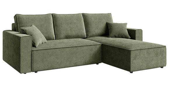 ECKSOFA in Cord Salbeigrün  - Salbeigrün/Schwarz, KONVENTIONELL, Kunststoff/Textil (232/143cm) - Carryhome