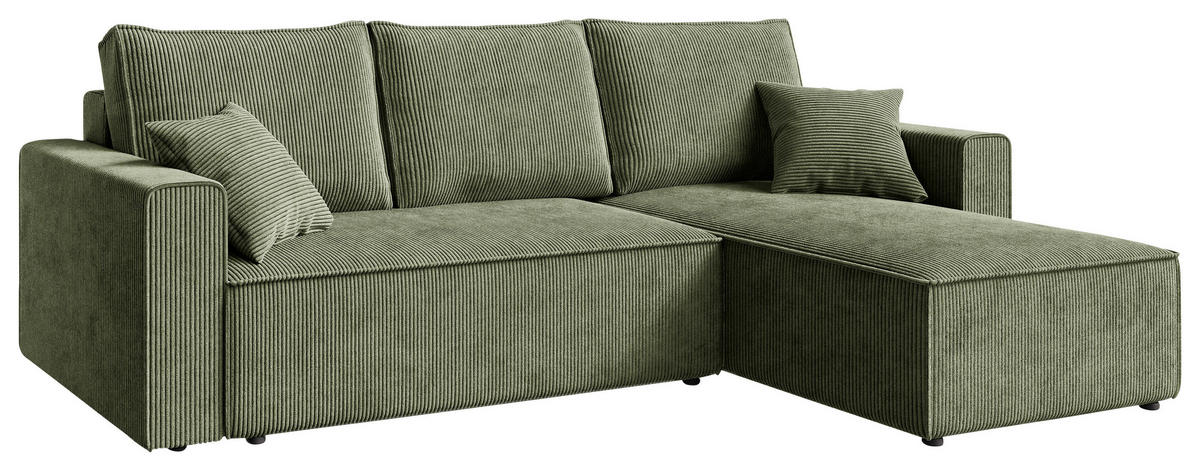 ECKSOFA Olivgrün Cord  - Schwarz/Olivgrün, KONVENTIONELL, Kunststoff/Textil (232/143cm) - Carryhome