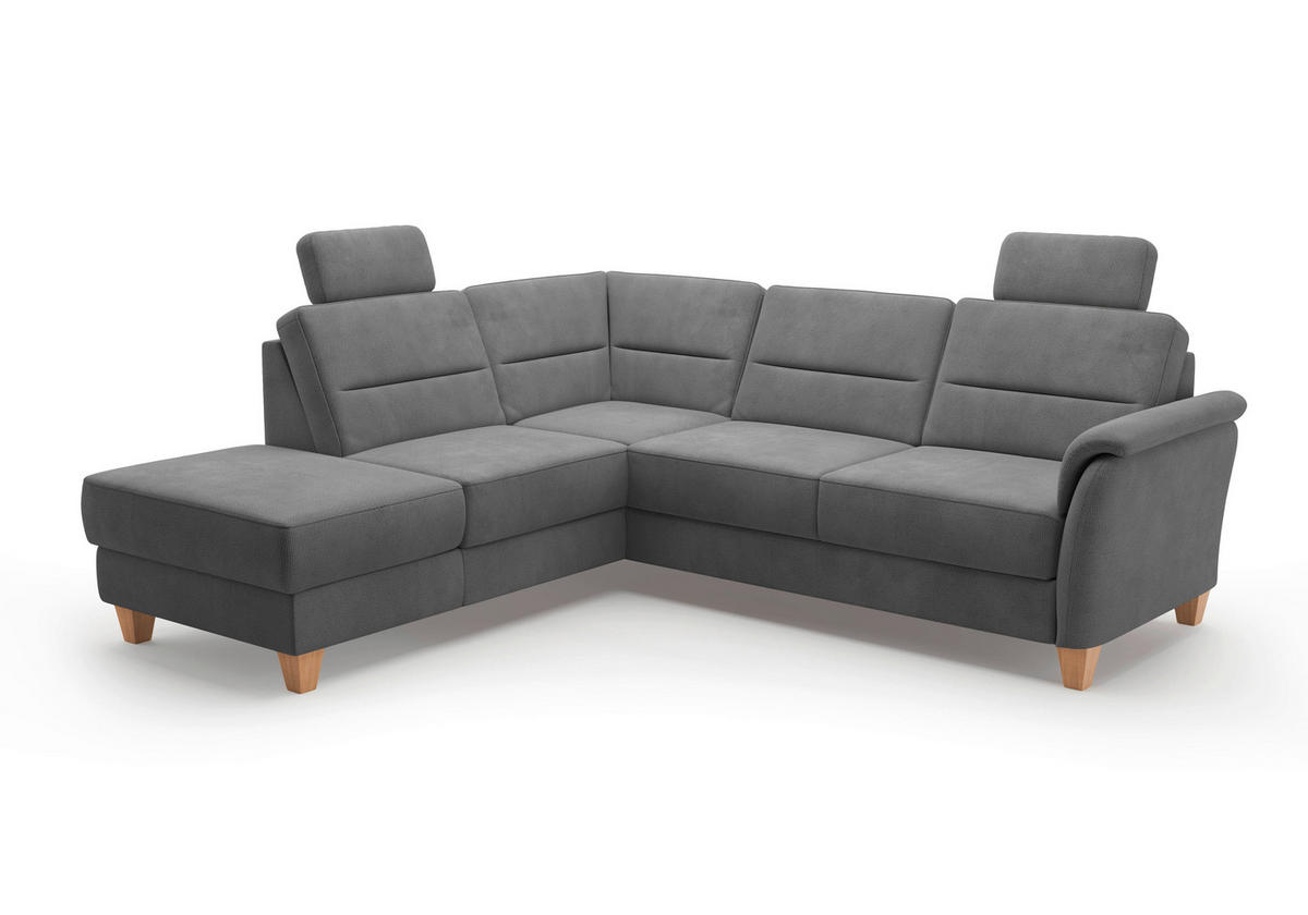 ECKSOFA in Flachgewebe Grau  212/236 cm  - Eichefarben/Grau, KONVENTIONELL, Holz/Textil (212/236cm) - Sit & More
