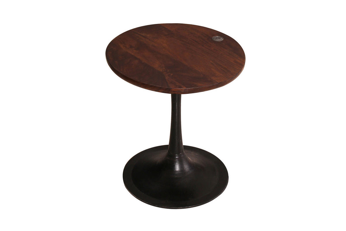 BEISTELLTISCH 40/40/42 cm Mangoholz massiv Braun, Schwarz rund  - Schwarz/Braun, Design, Holz/Metall (40/40/42cm) - MID.YOU