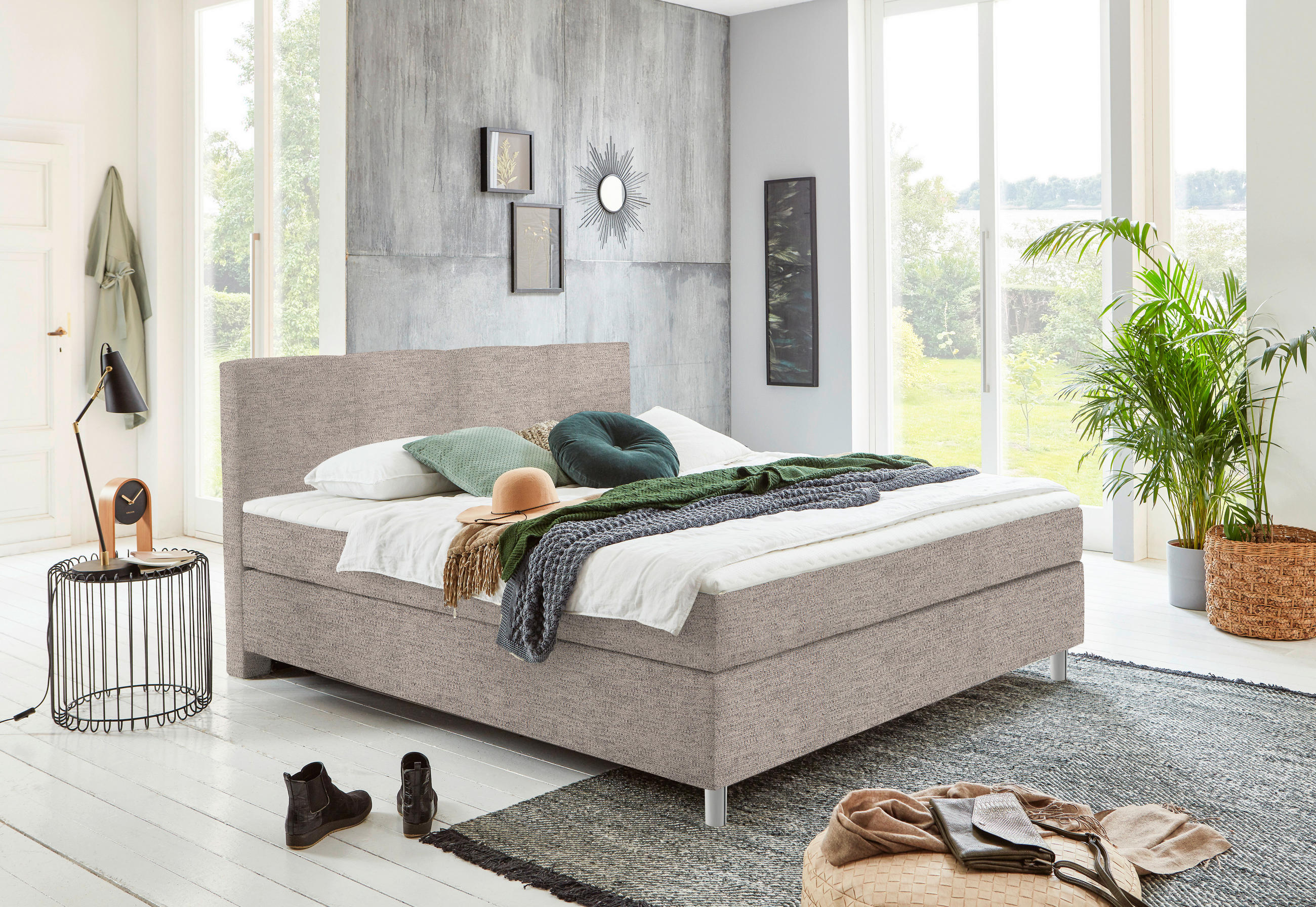 BOXSPRINGBETT 100/200 cm  in Beige  - Chromfarben/Beige, KONVENTIONELL, Kunststoff/Textil (100/200cm) - Hom`in