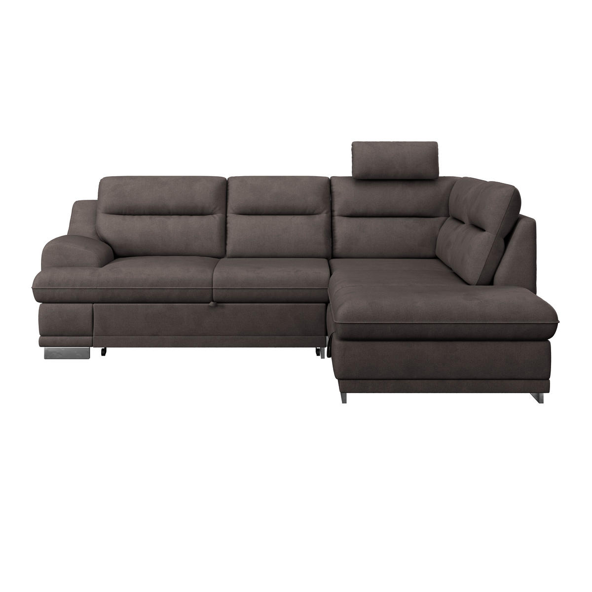 WOHNLANDSCHAFT Braun Velours  - Chromfarben/Braun, KONVENTIONELL, Textil/Metall (264/217cm) - MID.YOU