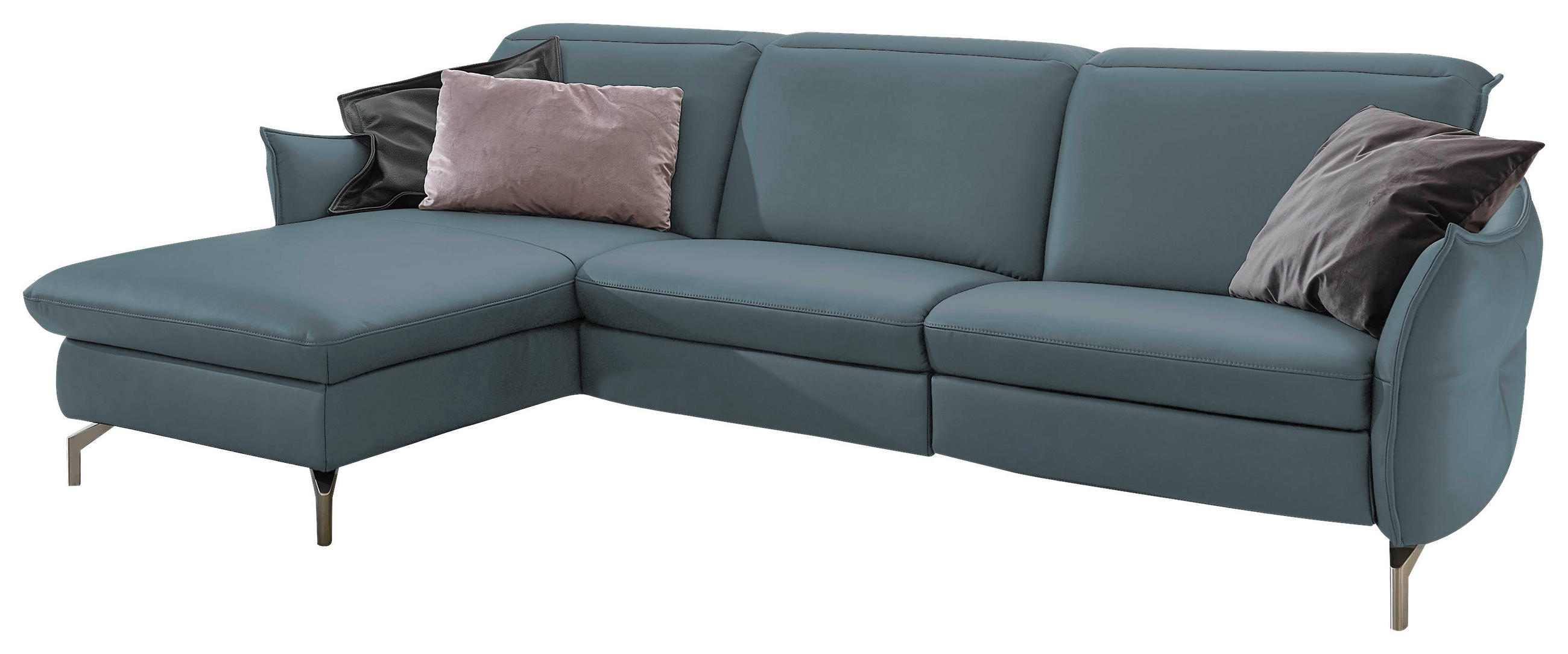 ECKSOFA Blau, Grau Lederlook (vegan)  - Blau/Grau, MODERN, Textil/Metall (179/233cm) - Livetastic