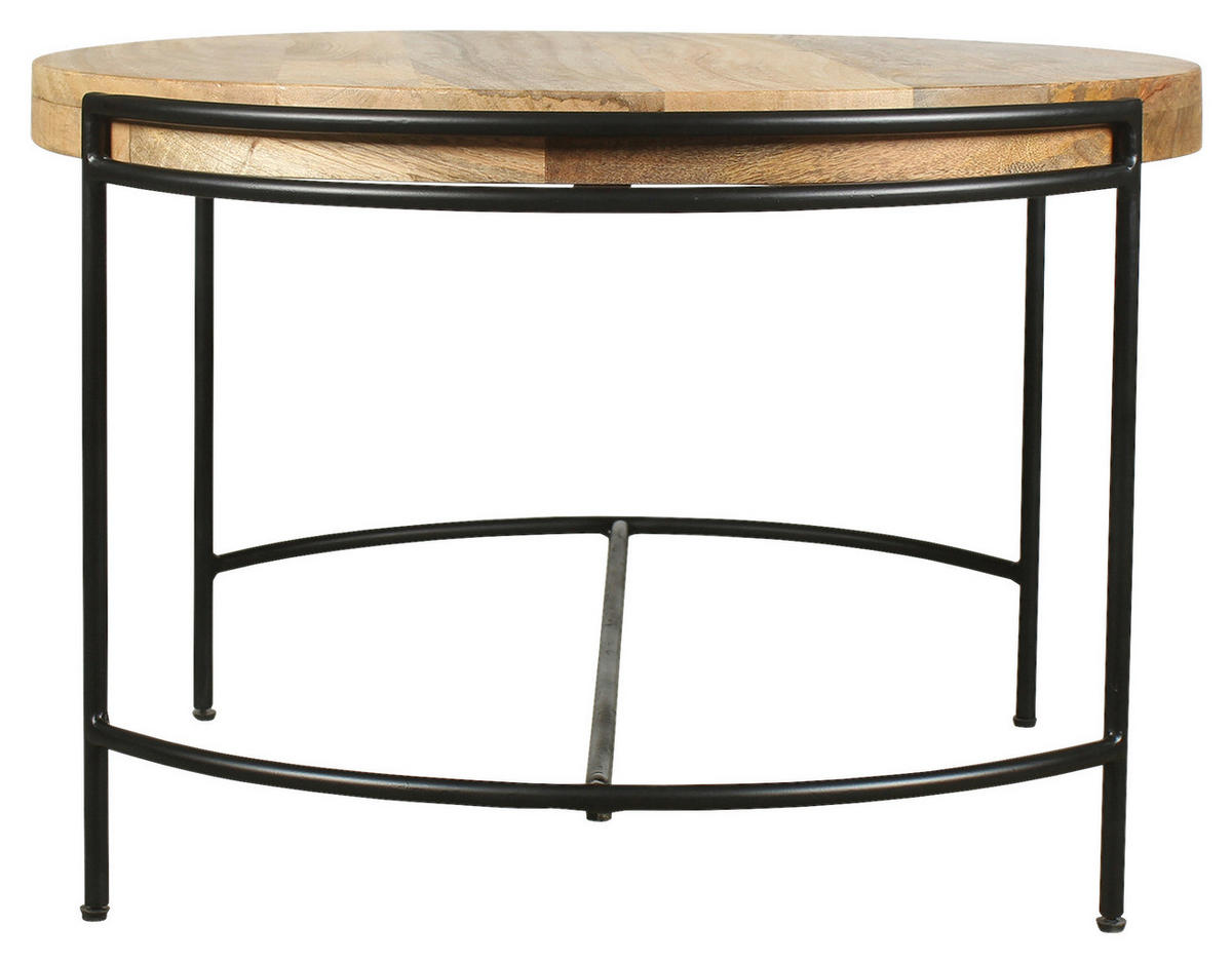 COUCHTISCH Mangoholz vollmassiv rund Schwarz, Hellbraun  - Hellbraun/Schwarz, Design, Holz/Metall (60/40cm) - Livetastic