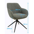 ARMLEHNSTUHL  Sitzfläche 360° drehbar, automatische Rückholfunktion Leinenoptik  - Schwarz/Grün, Design, Textil/Metall (64/84/61cm) - Novel