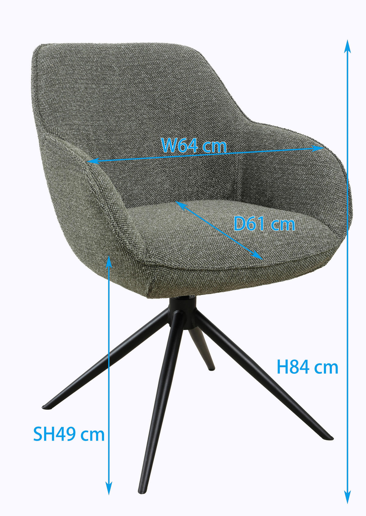 ARMLEHNSTUHL  Sitzfläche 360° drehbar, automatische Rückholfunktion Leinenoptik  - Schwarz/Grün, Design, Textil/Metall (64/84/61cm) - Novel