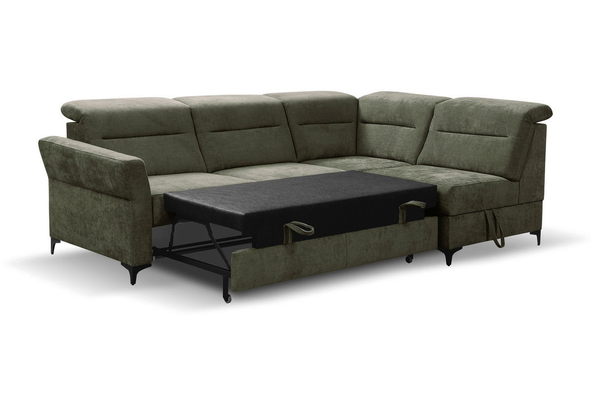 ECKSOFA inkl. Funktionen Dunkelgrün Webstoff  - Dunkelgrün/Schwarz, KONVENTIONELL, Textil/Metall (272/177cm) - Stylife