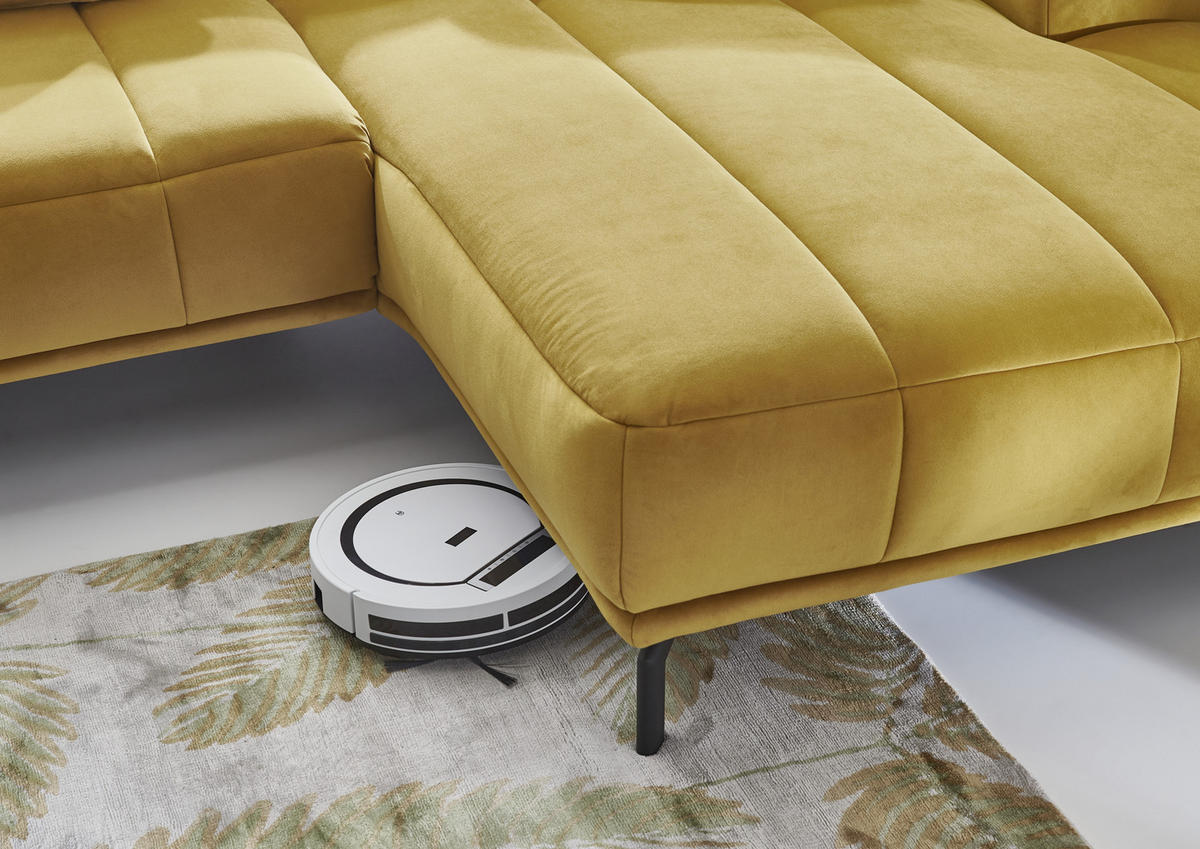 ECKSOFA in Velours Currygelb  - Currygelb/Schwarz, Design, Textil/Metall (195/293cm) - Beldomo Style