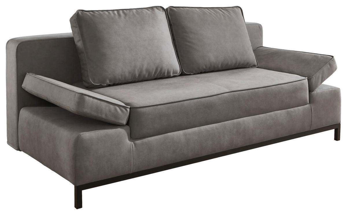 SCHLAFSOFA Mikrofaser Hellgrau  - Hellgrau/Schwarz, KONVENTIONELL, Kunststoff/Textil (202/90/97cm) - Carryhome