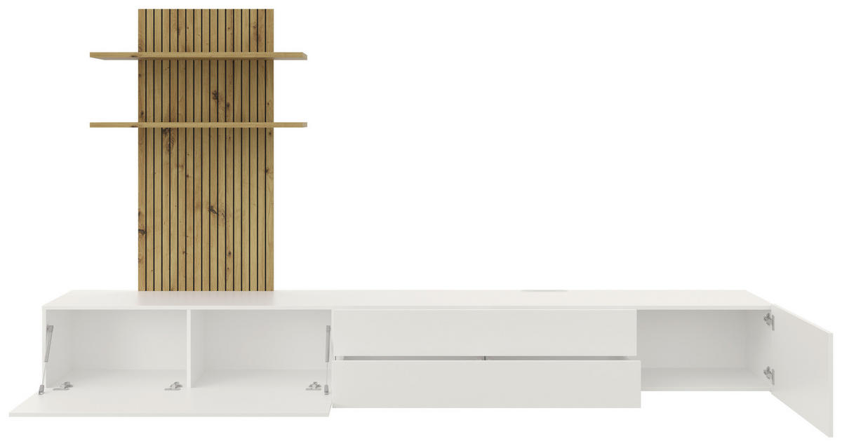 WOHNWAND 3-teilig  in Weiß, Eichefarben  300/190/42 cm  - Eichefarben/Weiß, Basics, Holzwerkstoff (300/190/42cm) - Carryhome
