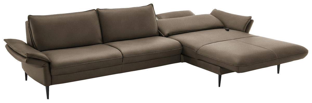 ECKSOFA in Echtleder Taupe  - Taupe/Schwarz, Design, Leder/Metall (334/172cm) - Hukla