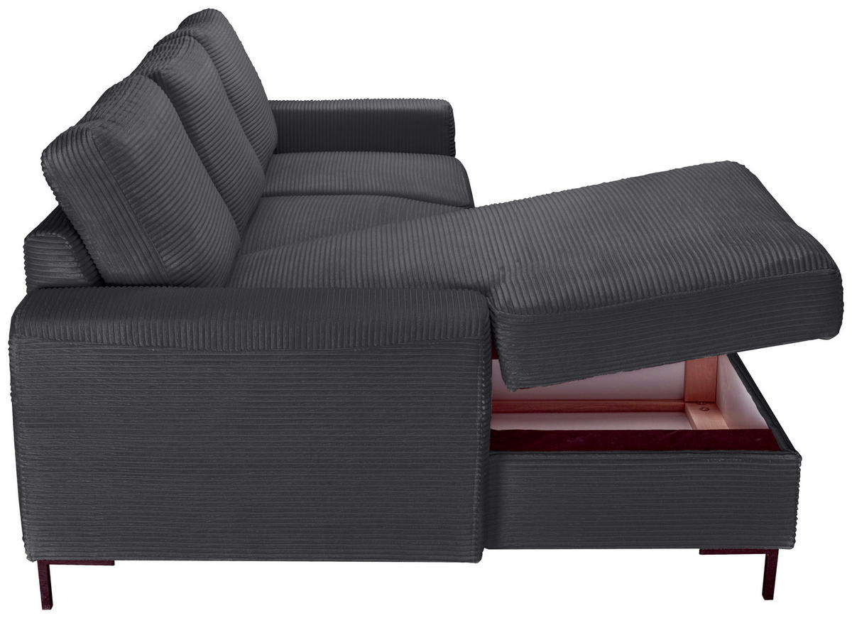 ECKSOFA Anthrazit Cord  - Anthrazit/Schwarz, KONVENTIONELL, Textil/Metall (150/240cm) - Carryhome