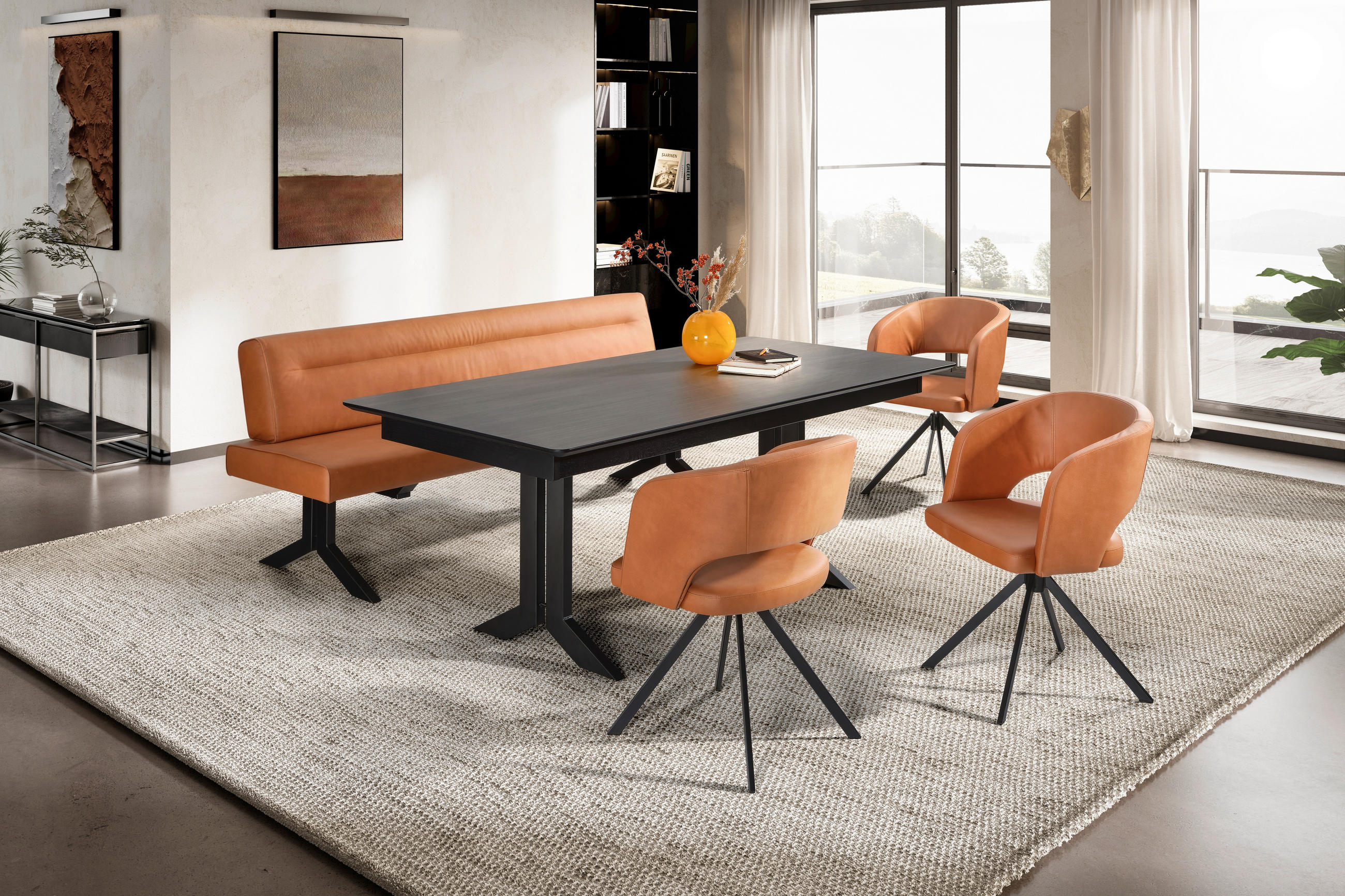 ESSTISCH in Metall, Kunststoff 200-300/100/76 cm  - Schwarz, KONVENTIONELL, Kunststoff/Metall (200-300/100/76cm) - Moderano