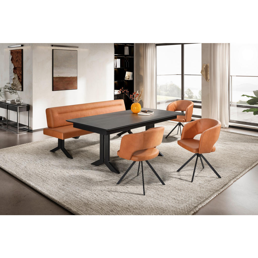 Thumbnail - Moderano Sitzbank, Schwarz, Cognac, Metall, Textil, 4-Sitzer, 220x87x70-86 cm, Fußauswahl, Lederauswahl, Stoffauswahl, m...