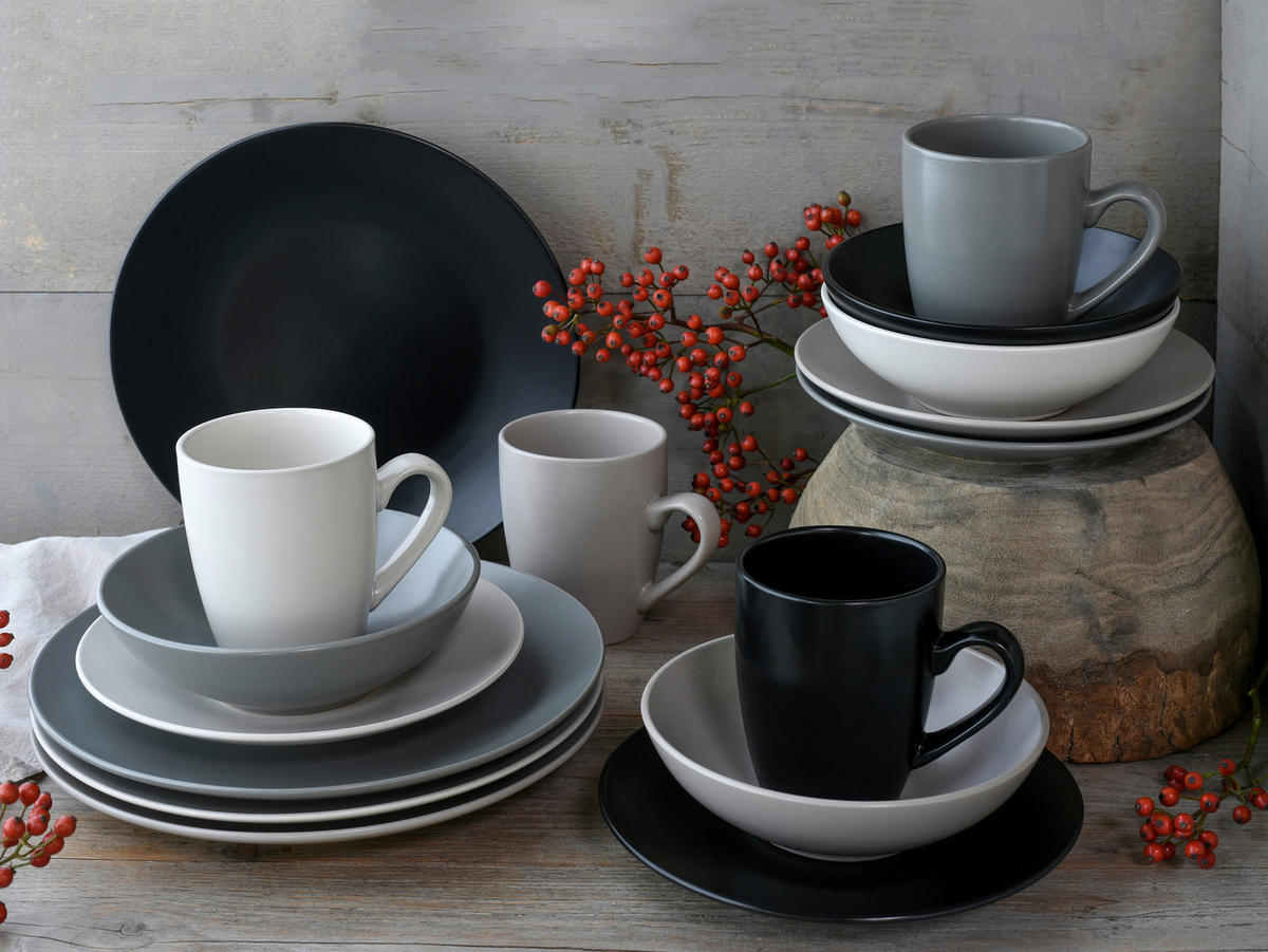 KOMBISERVICE Creme, Grau, Schwarz, Taupe MANHATTAN 16-teilig 4 Personen  - Taupe/Creme, Basics, Keramik - Creatable