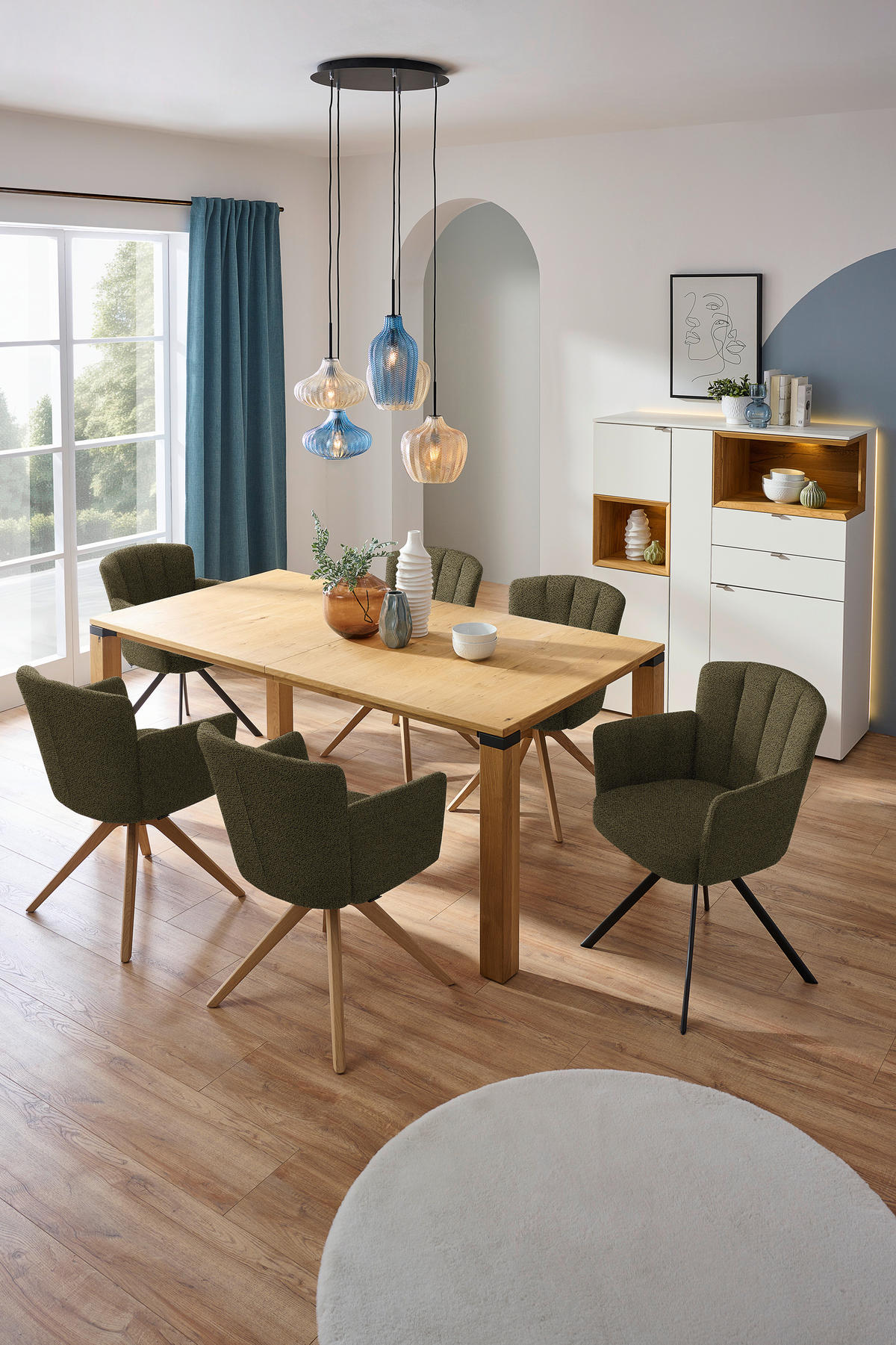 ARMLEHNSTUHL in Holz, Textil Olivgrün, Wildeiche  - Wildeiche/Olivgrün, Design, Holz/Textil (58/83/62cm) - Venjakob